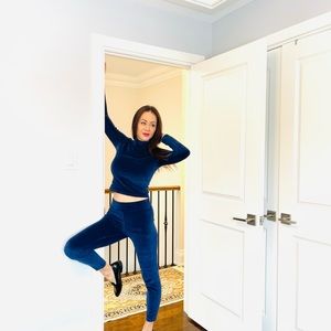 Blue velvet two piece leggings and turtleneck Sunday best